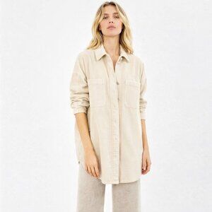 Aritzia Babaton Graydon Shirt Jacket Cream Corduroy XXS Shacket Winter Fall